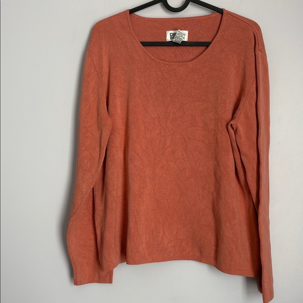 Chico’s Design Vintage Salmon Pink Silk Blend Sweater Top size 2 (L/12)